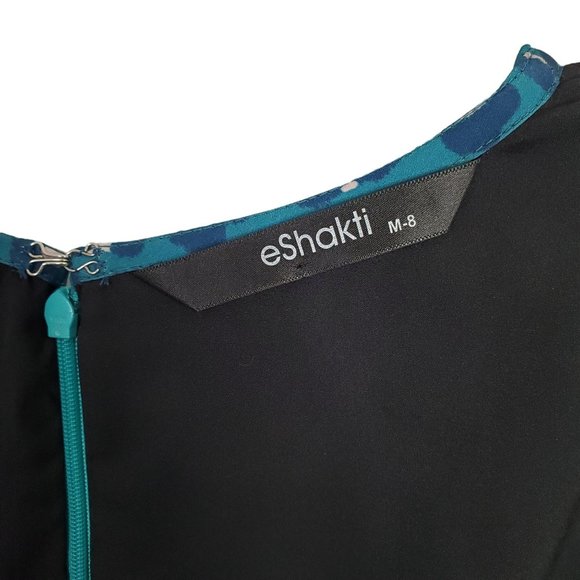 eShakti Size M 8 Dress Crepe Fit Flare Leopard Print Matching Belt Scoop Teal - Picture 4 of 13